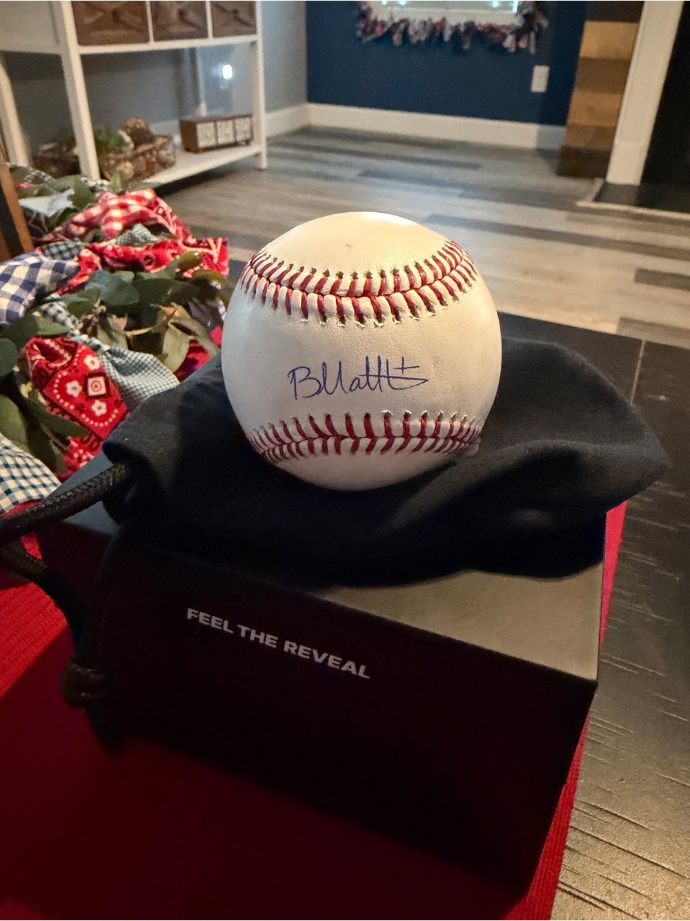 Rawlings White Baseball with Red Stitching and Blue Logo- Brice Matthew’s